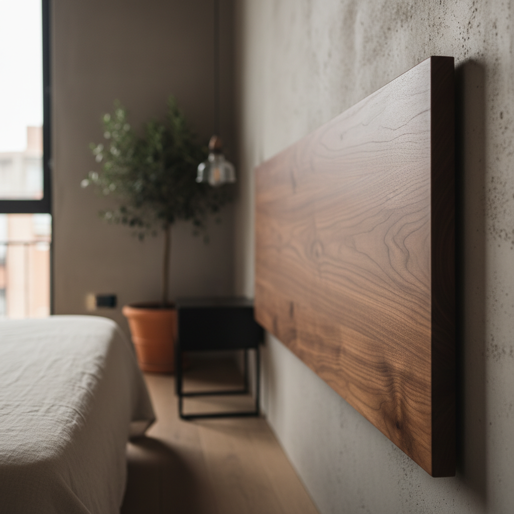 Cabecero de nogal macizo con superficie lisa y bisel perimetral