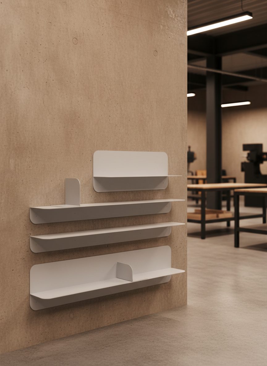 Balda de inox 304 cepillado sobre azulejo blanco de cocina con especias y plantas