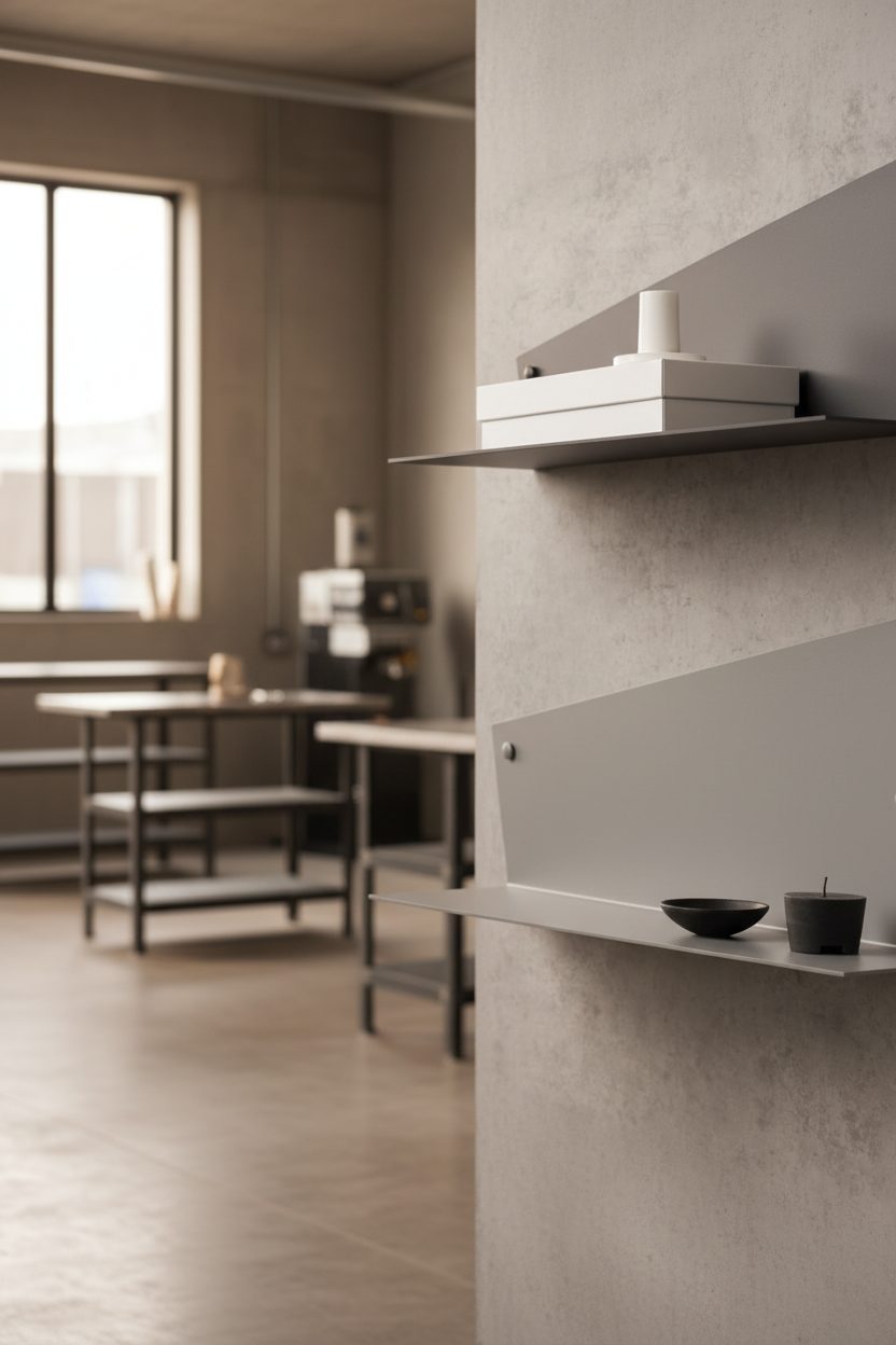 Balda de aluminio anodizado negro en baño de diseño minimalista