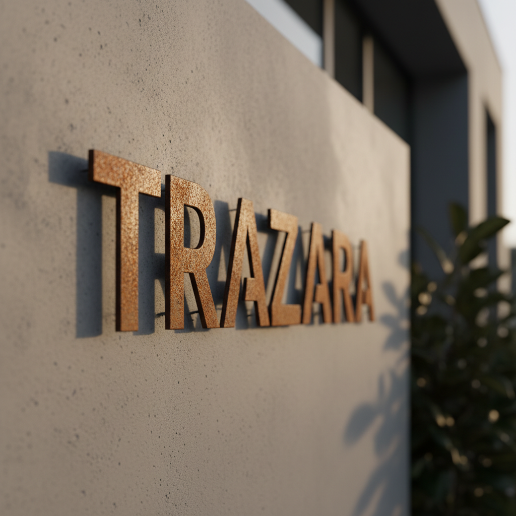 Rótulo exterior de letras corpóreas en acero corten sobre fachada