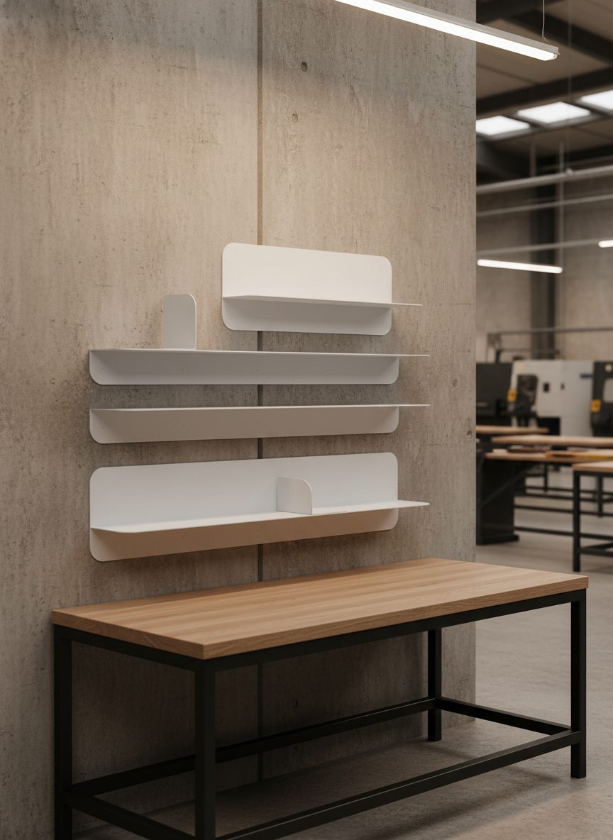 Perchero de corten pre-oxidado en entrada de vivienda con suelo de microcemento