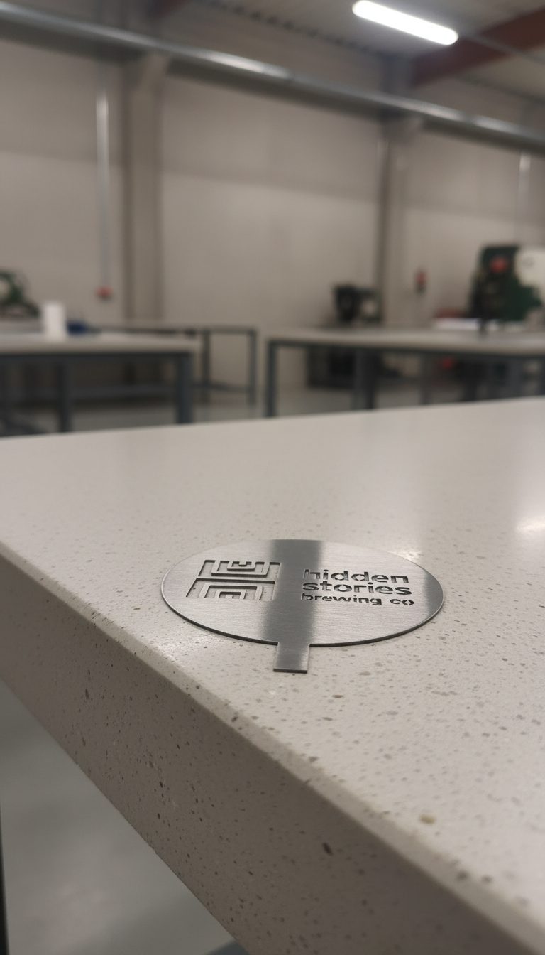 Panel directorio de empresas en inox cepillado en entrada de edificio de oficinas